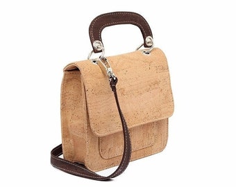 Cork crossbody bag | Small vegan leather top handle handbag - Eco-friendly & sustainable