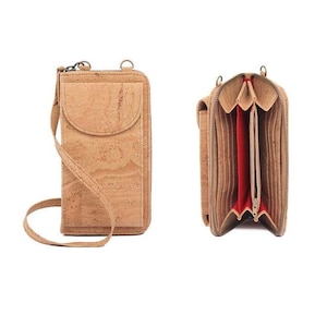 Carteira e bolsa para telefone | Bolsa tiracolo de cortiça 2 em 1 com alça removível - 100% vegana e ecológica