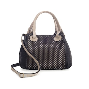 Bolsos de corcho / Bolsos de hombro de piel vegana con asas extraíbles y aberturas en tejido de corcho negro y gris - Regalos ecológicos para mujer