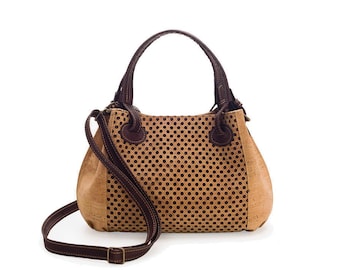 Natural cork handbag for women / Vegan leather bag with polka dot cut outs - Eco-friendly & Ethical