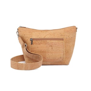 Kork Reißverschluss Crossbody Tasche für Damen – Große vegane Umhängetasche
