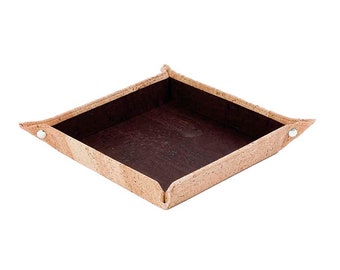 Cork catch all tray | Vegan leather trinket tray, valet tray, decorative bowl - Eco-friendly gifts