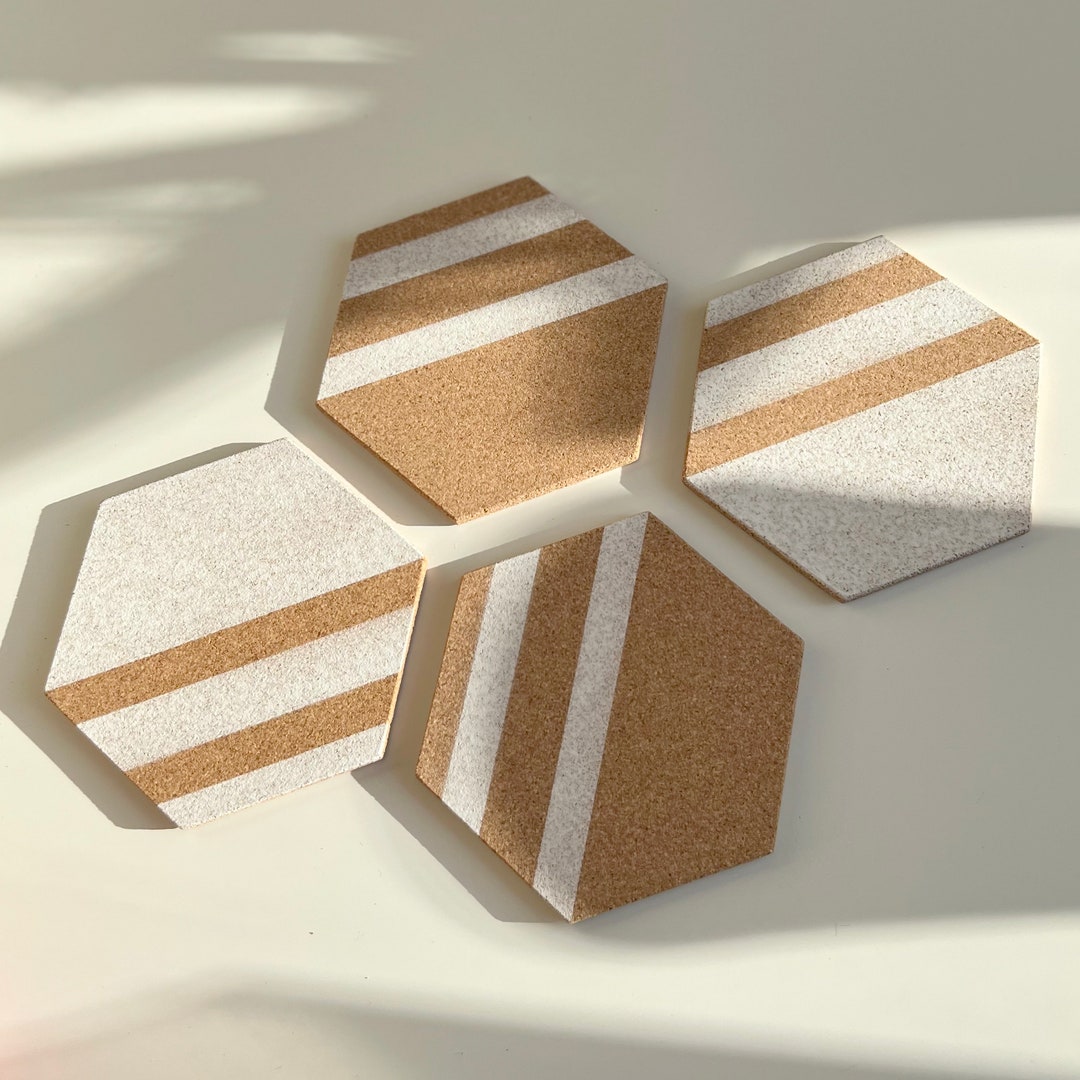Natural Cork Coasters / Hexagonal With Stripes Ecofriendly Etsy UK