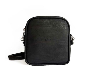 Bolso bandolera de corcho negro / Bolso de cuero vegano - Ecológico