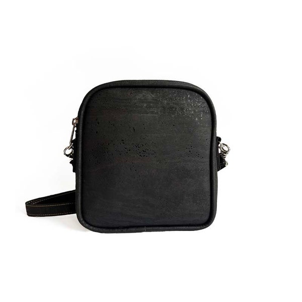 Black cork crossbody bag | Vegan leather bag - Eco-friendly