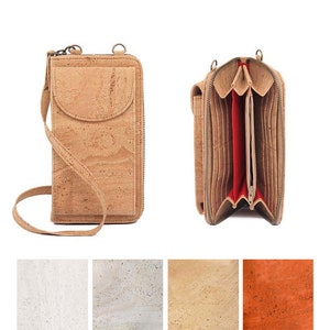 Cork phone crossbody wallet bag | Vegan leather cell phone zip wallet bag for women - Eco-friendly and lightweight