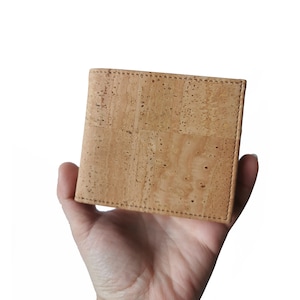 Cartera vegana para hombre / Cartera minimalista ecológica de corcho plegable - Natural
