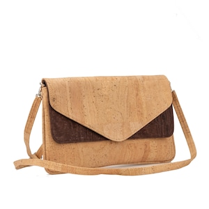 Small cork messenger cross body bag - Convertible shoulder bag and clutch, vegan & eco-Friendly