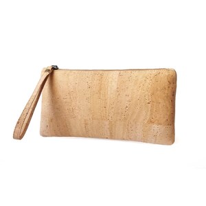 Cartera de pulsera de corcho vegano natural para mujer / Bolsa grande con cremallera - Ecológico