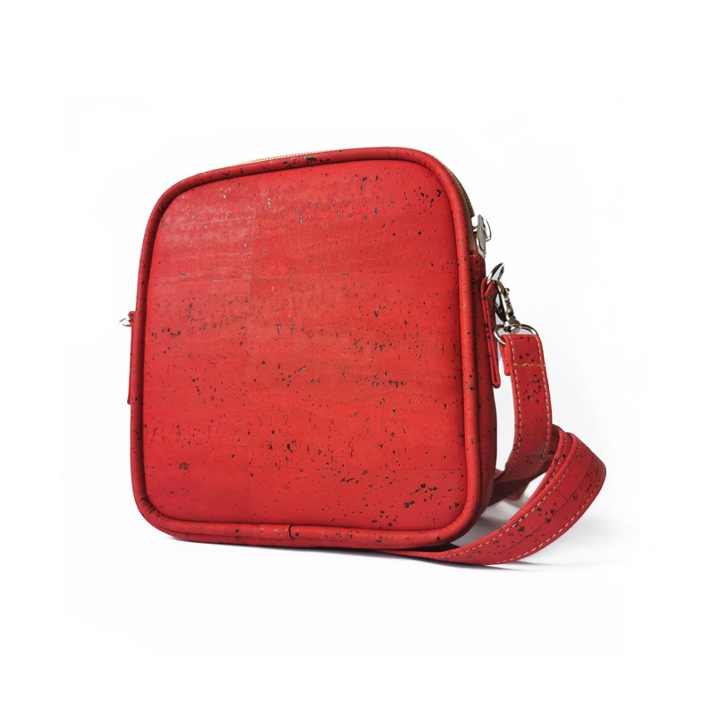 Mini cork leather cross body bags Vegan shoulder bags Eco-friendly Red