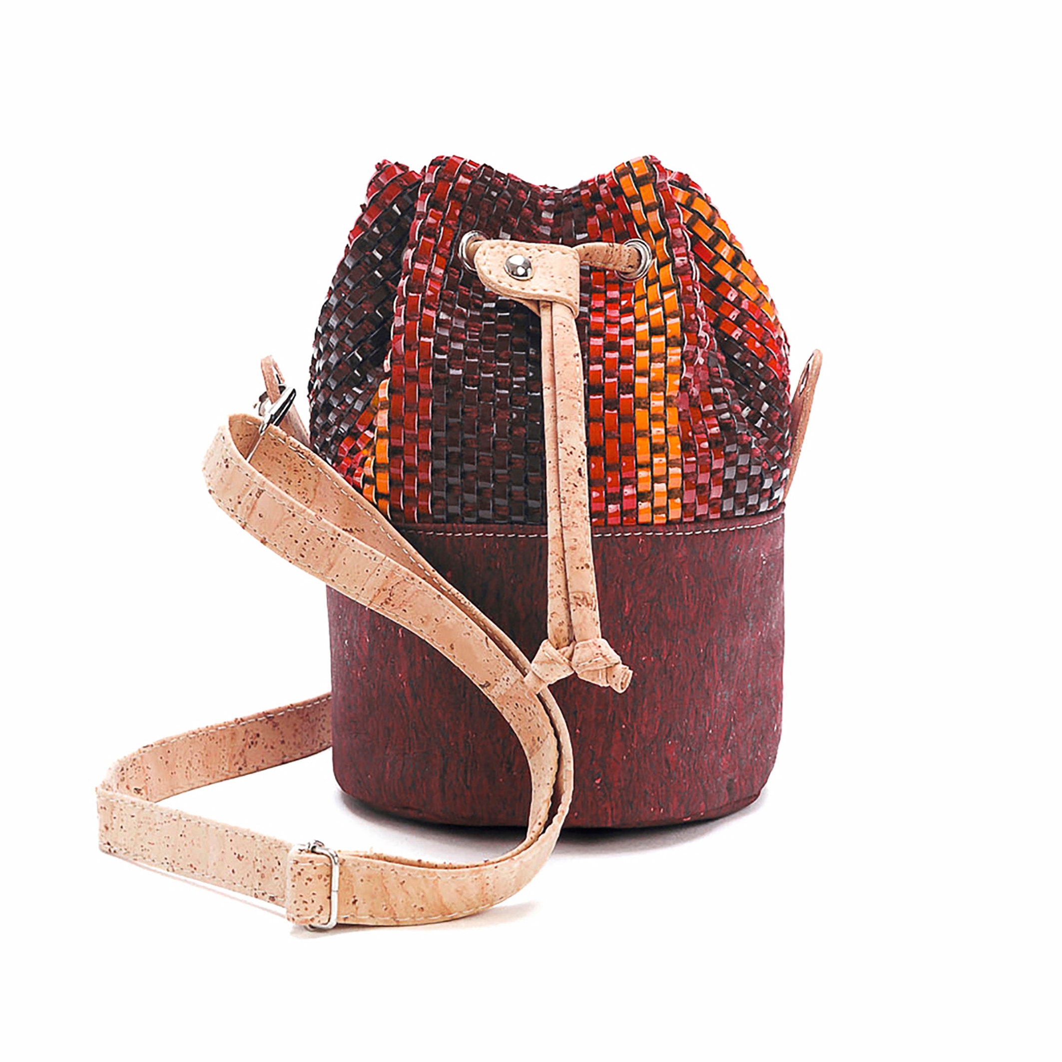 Cork leather bucket bag with drawstring Red Tones Etsy