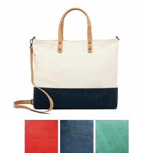 Canvas and cork tote bag | Large handbag with crossbody strap - Natural & Eco-friendly