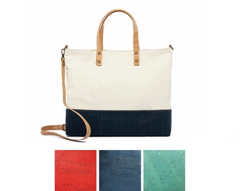 Canvas and cork tote bag | Large handbag with crossbody strap - Natural & Eco-friendly