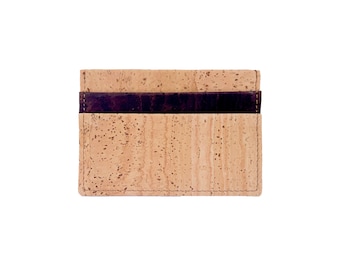 Natural cork card holder wallet / Slim vegan leather credit card holder - Sustainable gifts