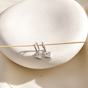 Sterling Silver Huggie Earrings, Tiny Rectangle Hoop Earrings 925 Silver, Minimalist Simple Heart Earrings, Gifts for Her
