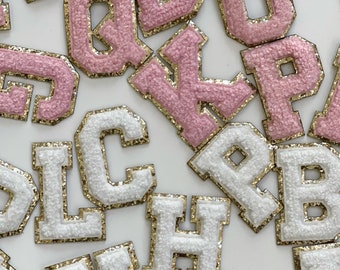 Varsity Glitter Letter Chenille Initial Patch Adhesive Sticker 2.25in Height
