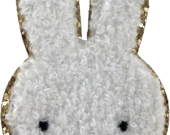 Parches de iniciales universitarias con brillos dorados y chenilla blanca, adhesivo termoadhesivo, 6,35 cm (MIFF)