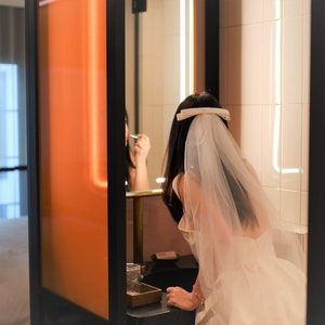 Modern Bridal Bachelorette Veils Barrette with Chic Satin Bow Narrow Square (ML)