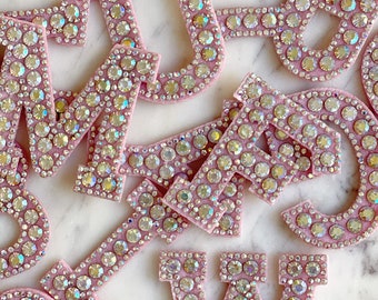 Rhinestone Bling A~Z English Alphabet Letter, Iron-On/Sew-On Patch Badge Paste for Clothes
