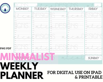 Weekly Agenda, Planner, Printable, Digital, Download, IPAD, Minimalist, Homeschool, Business, Eco-friendly, Half Hour, Appointments