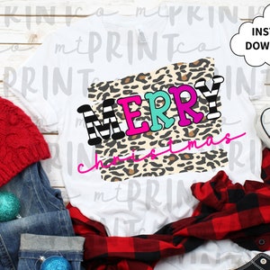 Buon Natale, Leopard Natale PNG, Buon Natale ClipArt, Clipart inverno, PNG per la sublimazione, Download istantaneo, Tee Shirt Design