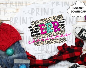 Merry Christmas, Leopard Christmas PNG, Merry Christmas Clip Art, Winter Clipart, PNG for Sublimation, Instant Download, Tee Shirt Design