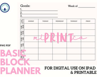 Basic Weekly Agenda, Planner, Printable, Digital, IPAD, Homeschool, Minimalist, Eco-friendly, 2 hour, Block, Schedule, Appointments