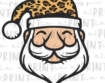 Cute Leopard Santa Christmas, Santa PNG, Christmas Clip Art, Winter Clipart, PNG for Sublimation, Instant Download, Tee Shirt Design