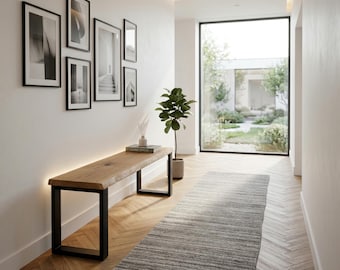 kiuub bench, solid oak wood / steel runners / natural edge on both sides