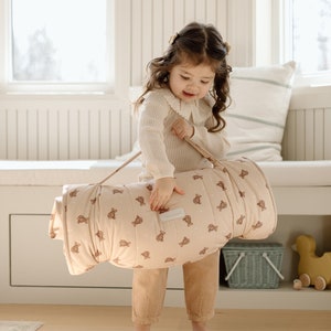 Organic Cotton (OEKO-TEX) Toddler Nap Mat | Teddy Bear Daycare Nap Mat with Pillow and Blanket | Cotton Sleeping Bag |