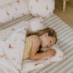 Organic Cotton (OEKO-TEX) Fabric Toddler Nap Mat | Daycare Nap Mat with Pillow and Blanket | Animal Pattern Cotton Sleeping Bag | Nap Mat