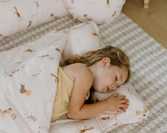 Organic Cotton (OEKO-TEX) Fabric Toddler Nap Mat | Daycare Nap Mat with Pillow and Blanket | Animal Pattern Cotton Sleeping Bag | Nap Mat