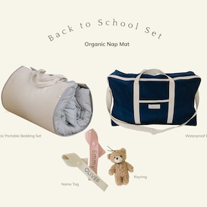 Nap Time Back to School Essential Nap Mat Set with Bedding Set with Pillow and Blanket, Waterproof Bag, Personalized Name Tag