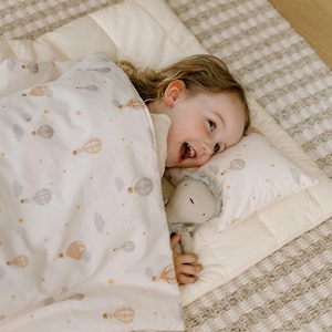Hot Balloon Organic Portable Bedding Set for Kids | Travel Toddler Sleeping Bag  |  Organic Daycare Nap Mat with Pillow and Blanket
