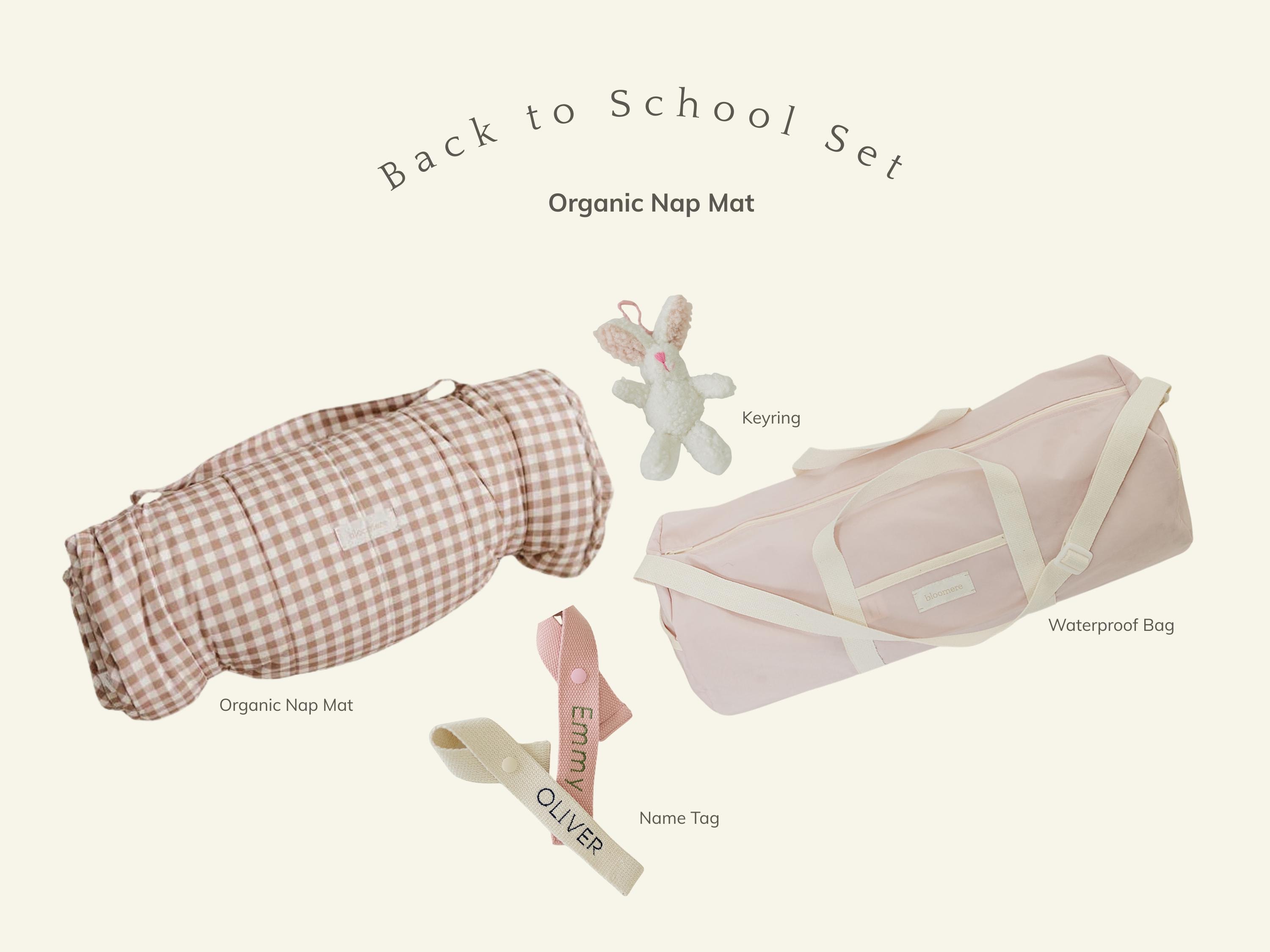 Back to School Essential Organic Nap Mat Set with Organic Cotton Nap Mat with Pillow and Blanket, Waterproof Bag, Personalized Name Tag