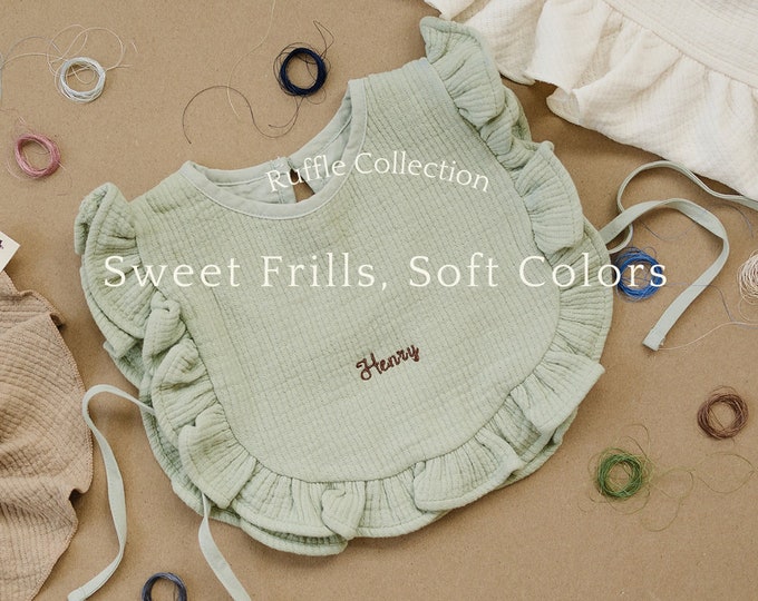 Muslin Ruffled Bibs Ruffle Baby Toddler Bib / Embroidered Solid Color Frill Bib / Muslin ...
