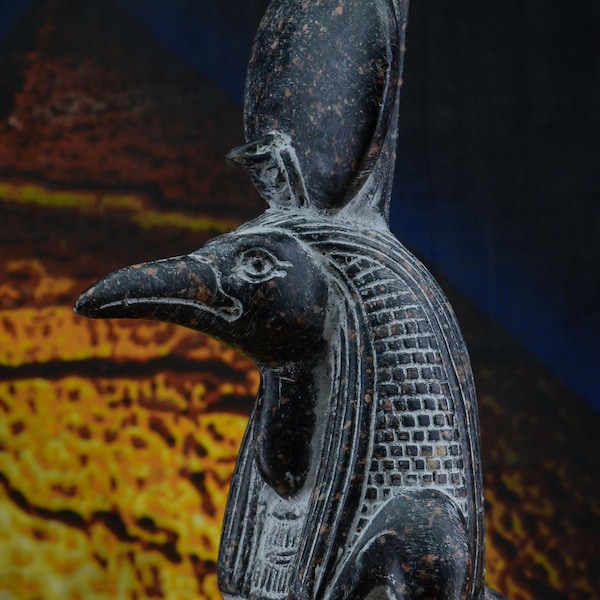 statue Thoth god of knowledge and wisdom sculpture large granite black stone unique ancient Egyptian art alter statue handcrafted in Egypt
