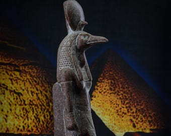 Estatua de Thoth, dios del conocimiento y la sabiduría, escultura de piedra de granito marrón, pieza única de arte antiguo egipcio, altar hecho a mano en Egipto.