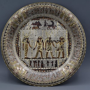 Wall Hanging Copper Plate Egyptian art solid Brass Pharaohnic scene Ornate made in egypt