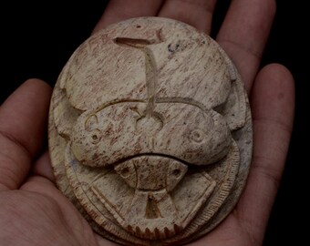 Hand-Carved Stone Sculpture Scarab Amulet, Ancient Egyptian Protection Symbol with God & Hieroglyphs, Spiritual Oval for Altar or Gift Totem