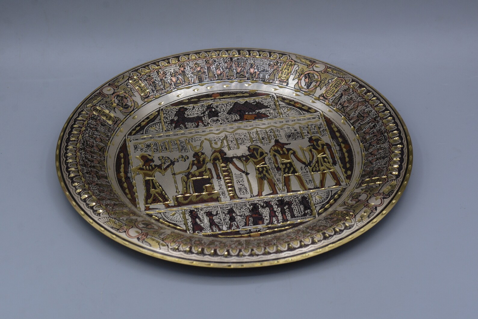 Wall Hanging Copper Plate Egyptian Decorative Pharaohnic Scene Solid