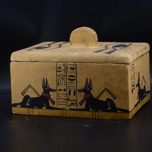 Rare Egyptian Wooden Box – Eye of Horus & Anubis | Unique Hand-painted Wood Chest for Altar, Keepsakes, Ritual Decor and Spiritual Energy