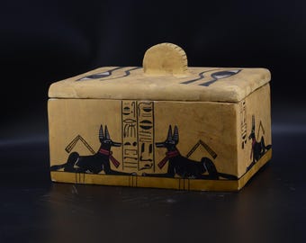 Rare Egyptian Wooden Box – Eye of Horus & Anubis | Unique Hand-painted Wood Chest for Altar, Keepsakes, Ritual Decor and Spiritual Energy