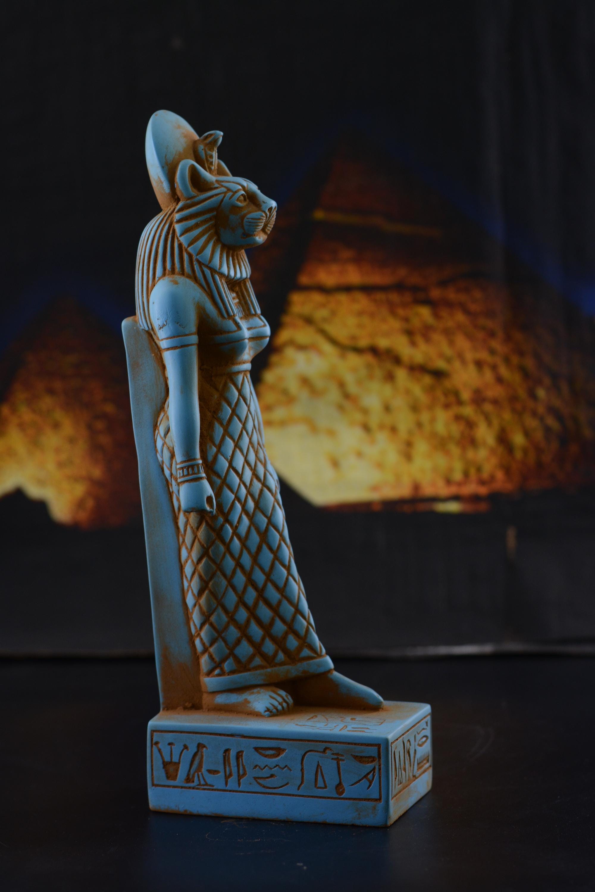 Sekhmet Statue Blue Sculpture Stone, Unique Egyptian Goddess of War ...
