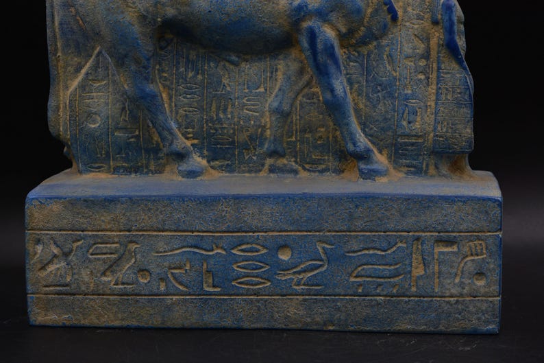 Ancient Egyptian Apis Bull Sculpture Heavy Stone Hand Carved Blue ...