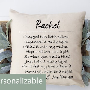 Personalized Hugs From Home Pillow: Comforting Dorm Decor & Care Package for College Students, Get Well Soon gift