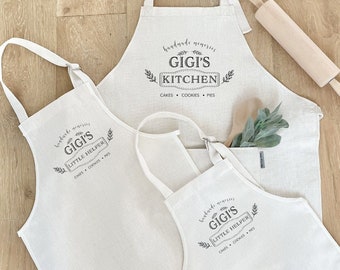 Gigi's Little Helper Matching Aprons | Adult and Child Aprons | Gigi and Grandchild Aprons | Barber Apron