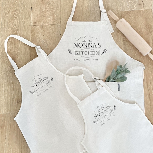 Nonna's Little Helper Matching Aprons | Adult and Child Aprons | Nonna and Grandchild Apron | Barber Apron