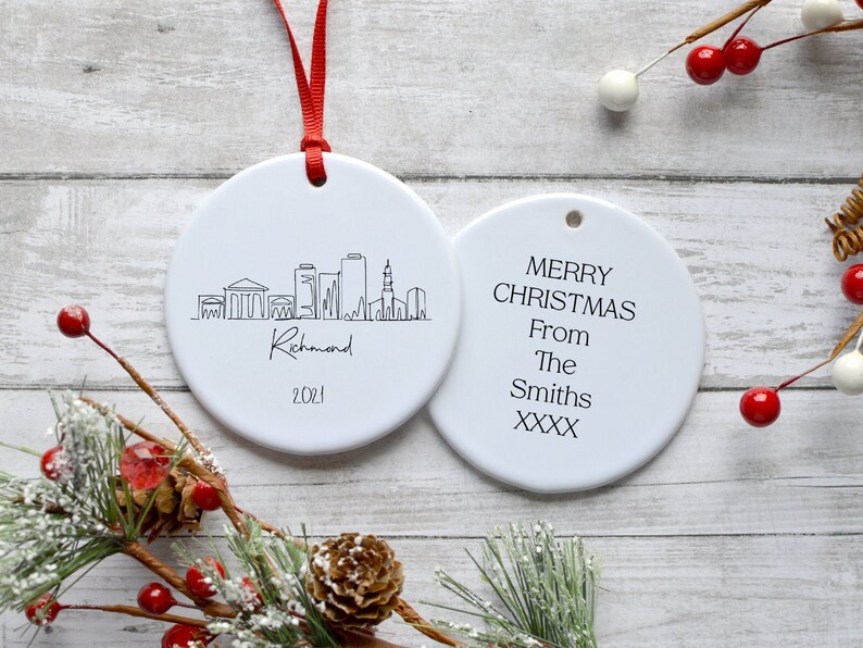 Richmond Personalized Ceramic Christmas Tree Ornament for Newlyweds and
