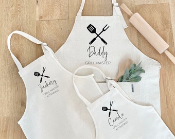 Grill Master Matching Aprons | Adult and Child Aprons | Daddy and Child Apron | Barber Apron